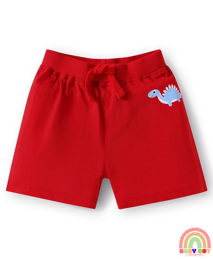 Single Jersey Knit Shorts with Stripes & Dino Print of 3 - Blue & Red