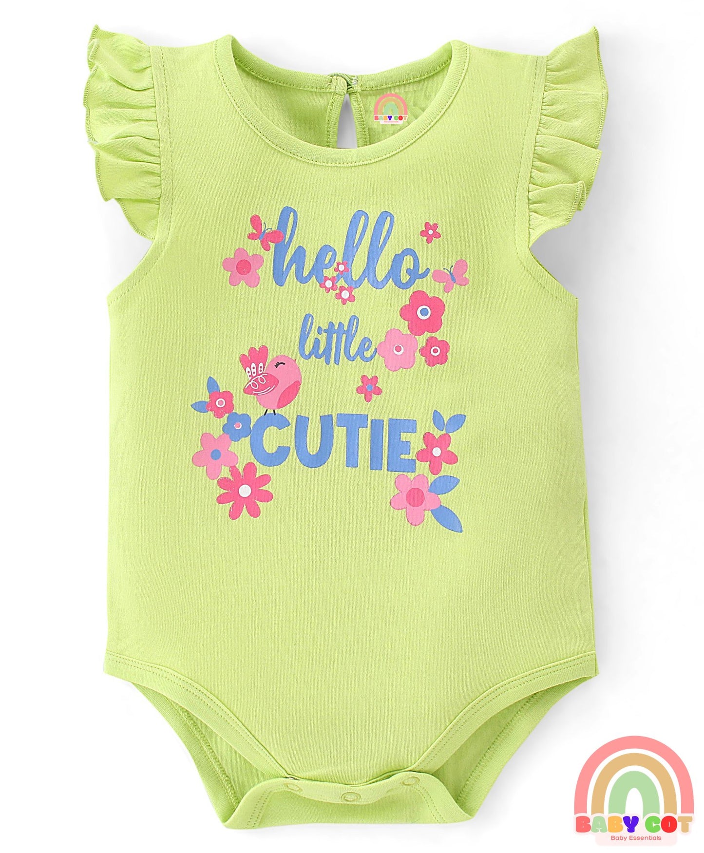 100% Cotton Knit Sleeveless with Frill Detailing Onesie Pack of 3 Text & Floral Print - Mutlicolour