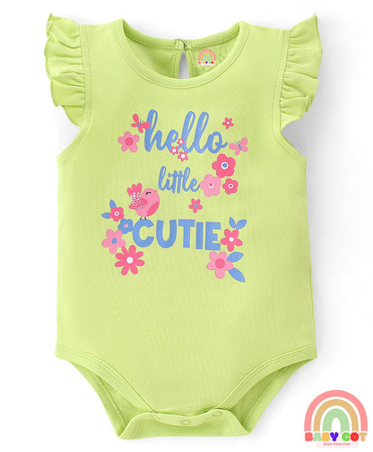 100% Cotton Knit Sleeveless with Frill Detailing Onesie Pack of 3 Text & Floral Print - Mutlicolour