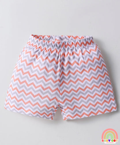 Single Jersey Knit Above Knee Length Shorts With Tropical & Geometric Shape Print Pack Of 5 - Multicolour