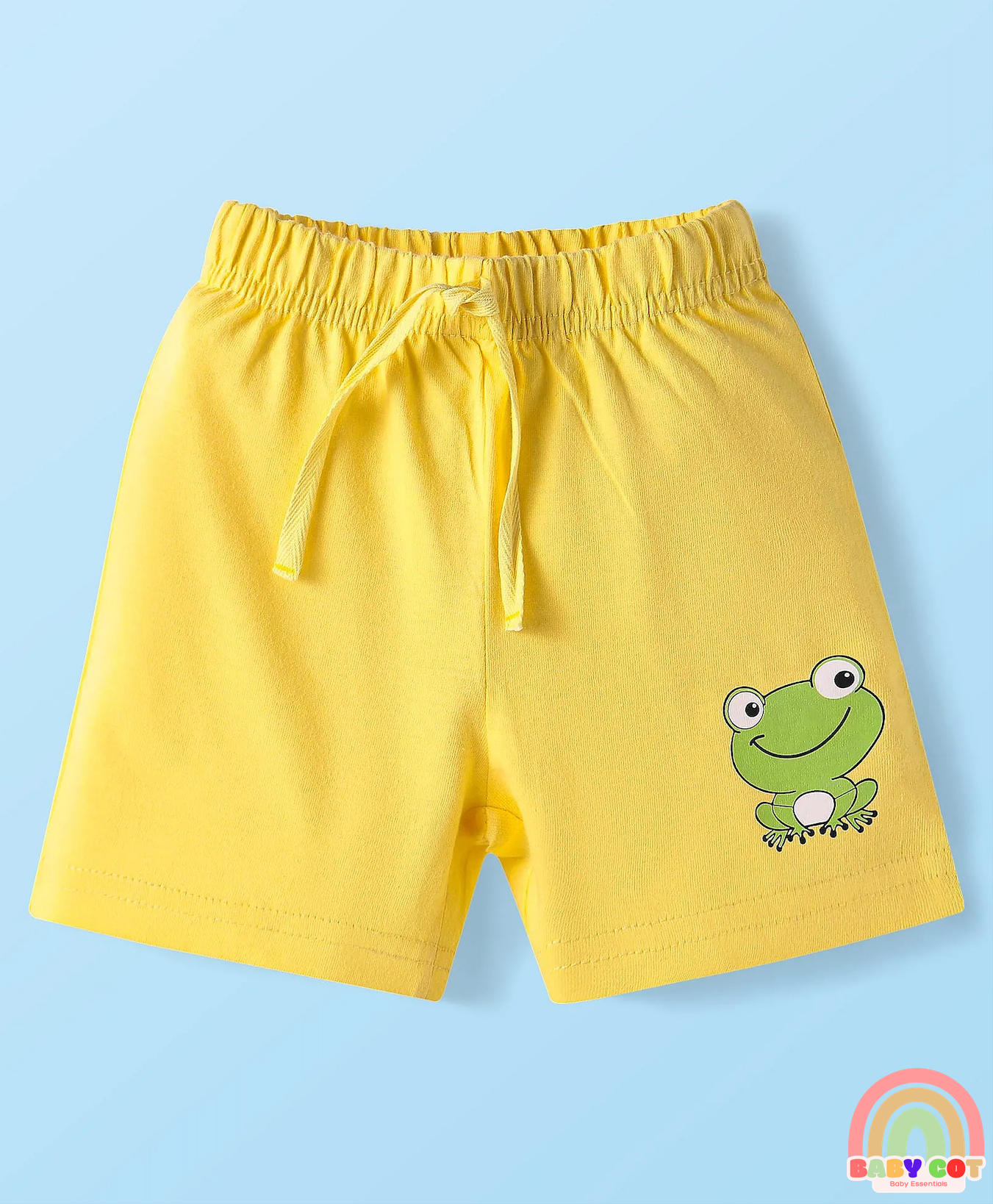 Cotton Knit Mid Thigh Length Shorts with Stripes & Frog Print Pack of 3 - White & Yellow