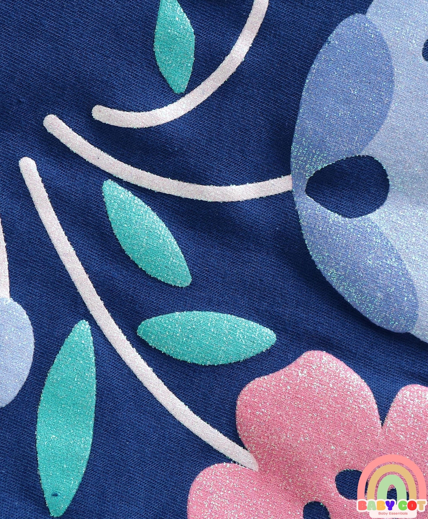Single Jersey Knit Full Peasant Sleeves Top & Leggings with Floral Print - Navy Blue & White