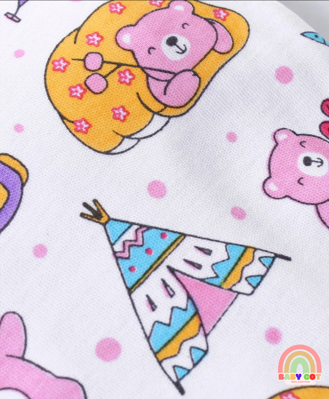 100% Cotton Cap with Knot Polka Dot & Bear Print Pack of 2 - Pink