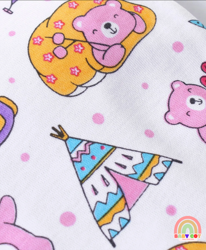 100% Cotton Cap with Knot Polka Dot & Bear Print Pack of 2 - Pink