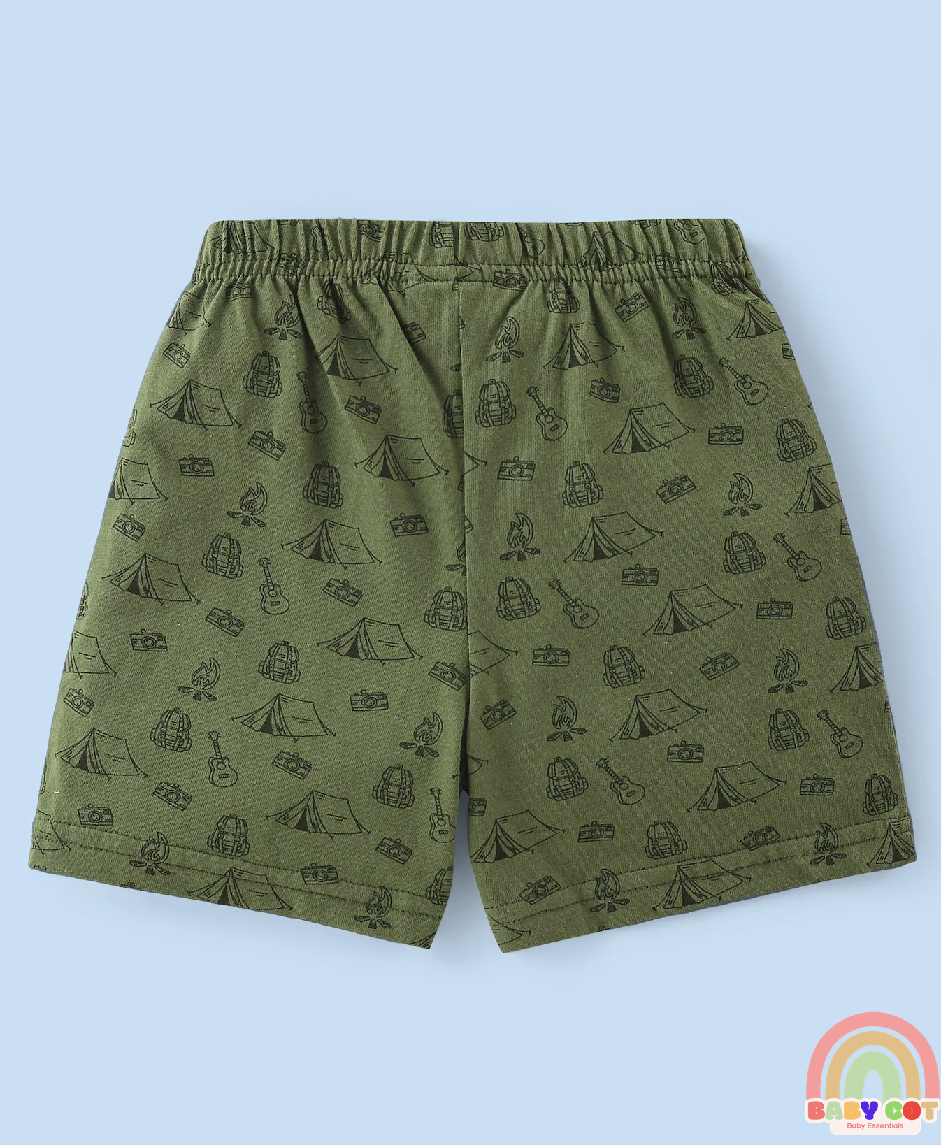 Cotton Knit Striped and Bear Printed Shorts Pack of 3 - Green White and Brown