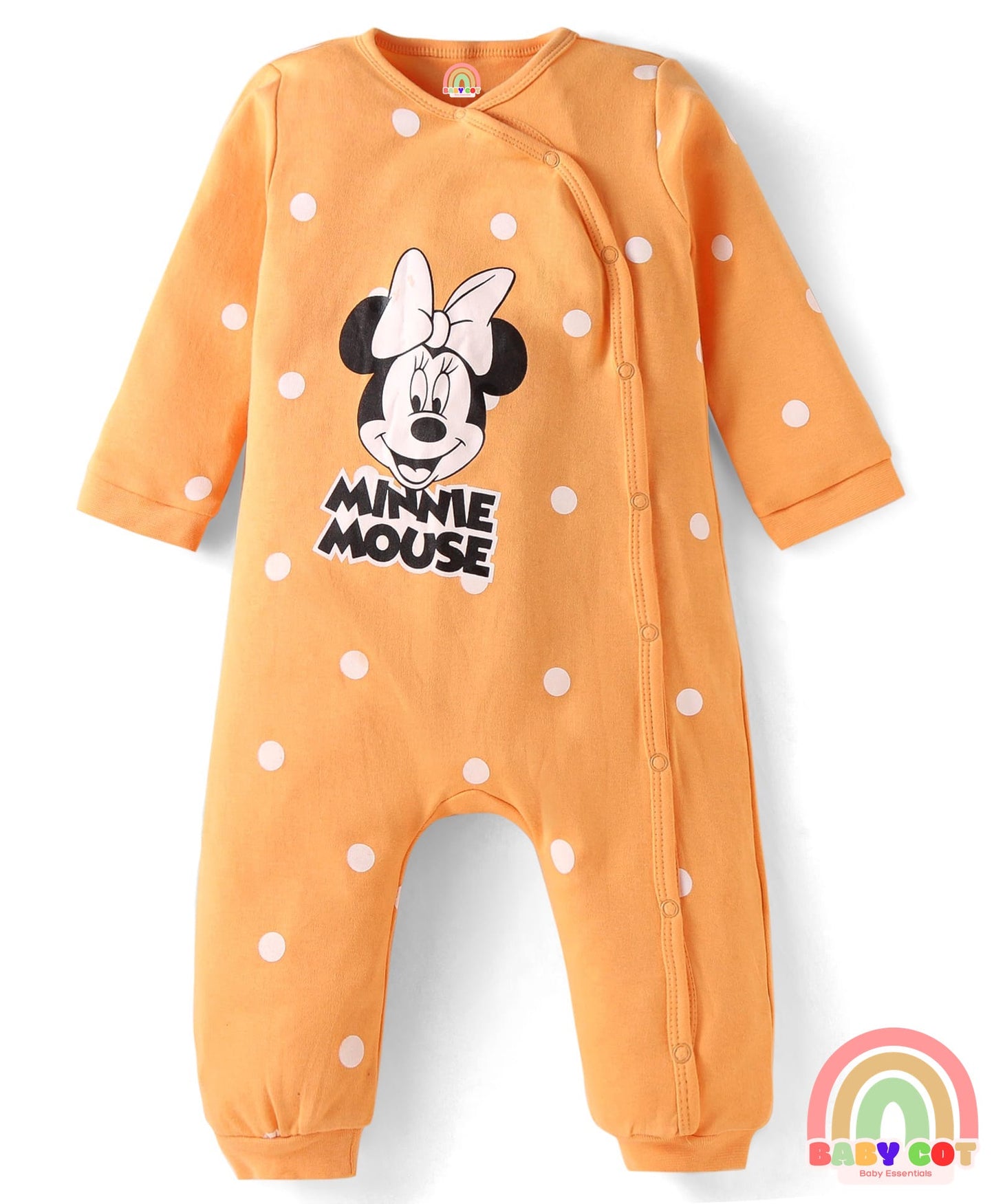 Interlock Knit Full Sleeves Front Open Minnie Mouse Printed Rompers Pack of 3 - Lilac Yellow & Pink