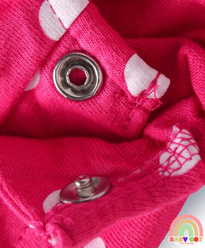 Interlock Knit Full Sleeves Onesie With Deer & Polka Dot Print & Headband - Navy Blue & Dark Pink