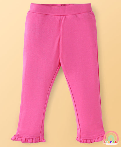 100% Cotton Knit Full Sleeves Animal Printed Top & Leggings Set with Jacket & Bow Applique - Dark Pink & White