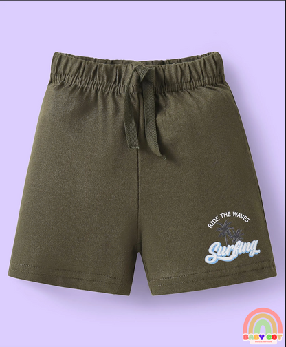Single Jersey Knit Mid Thigh Shorts with Tropical & Text Print Pack of 3 - Black & Grey