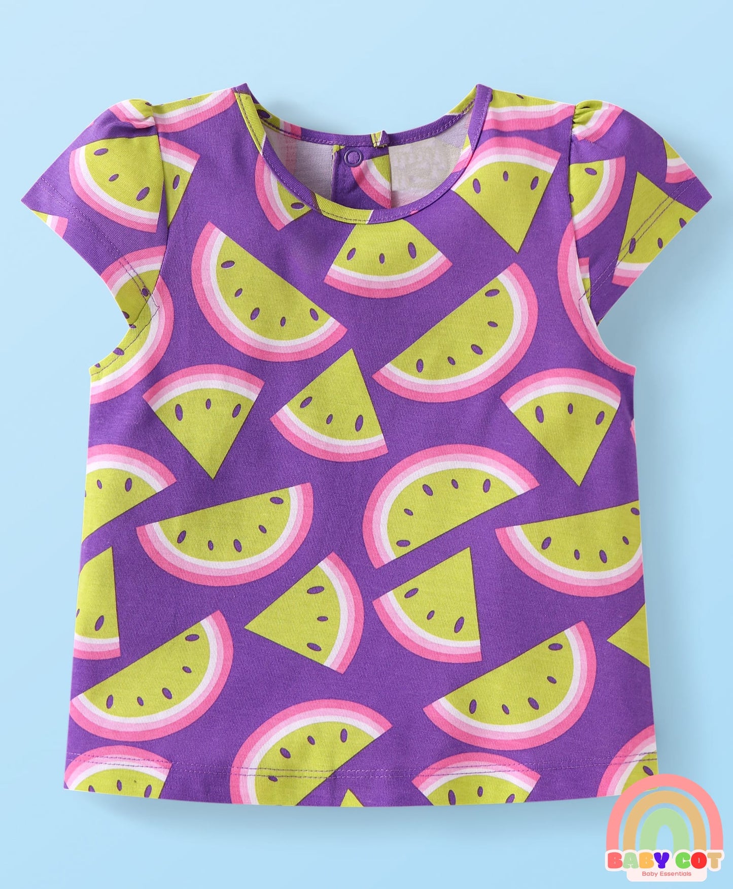 Cotton Knit Cap Sleeves T-Shirts with with Fruits Print Pack of 5 - Multicolor