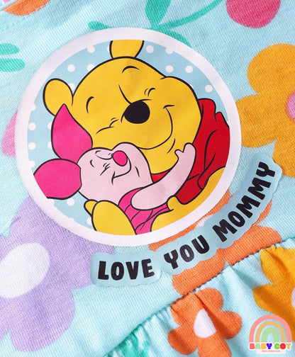 Single Jersey Knit Full Sleeves Frock With Winnie The Pooh Graphics & Frill Detailing Pack of 2 - Dark Pink & Light Blue