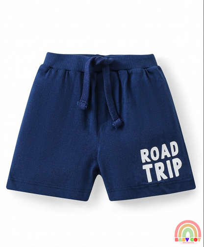 Cotton Knit Shorts with Car & Text Print Pack of 3 - Blue Green & Yellow