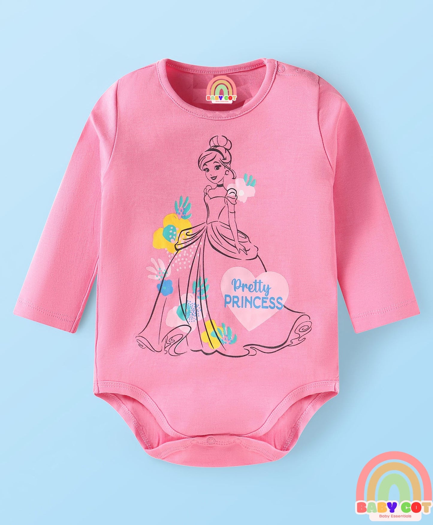 Interlock Knit Full Sleeves Onesies with Disney Princess Graphics Pack of 3- White Pink & Purple