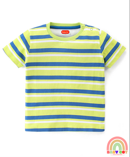 Cotton Knit Half Sleeves Striped T-Shirts Turtle Print Pack of 3 - Multicolour