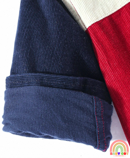 Cotton Woven Full Sleeves Corduroy Shirt With Cut & Sew Design - Dark Red