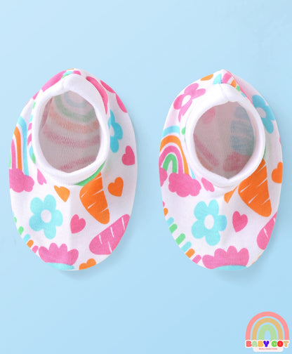 100% Cotton Interlock Knit Sleeveless Onesie with Hair Band Booties & Mittens with Floral & Tropical Print - White & Pink
