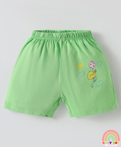 Single Jersey Knit Above Knee Length Shorts With Floral & Heart Print Pack Of 5 - Light Multicolour