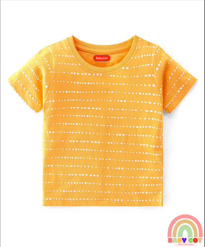 100% Cotton Knit Half Sleeves T-Shirts Tiger Print Pack of 3 - Yellow & Green