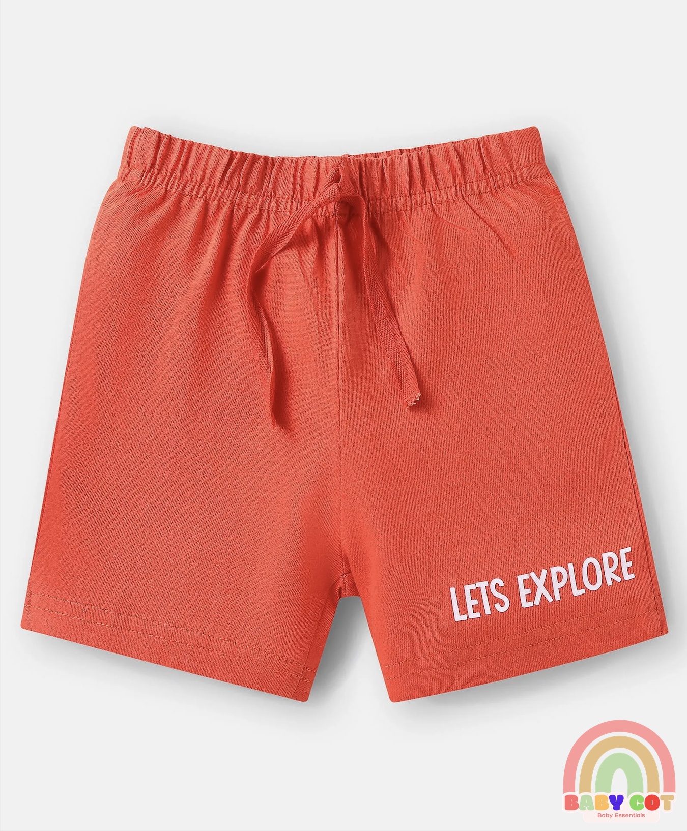 Cotton Knit Mid Thigh Length Shorts with Tropical Theme Print & Stripes Pack of 3 - Red Blue & Light Green