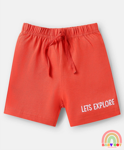 Cotton Knit Mid Thigh Length Shorts with Tropical Theme Print & Stripes Pack of 3 - Red Blue & Light Green