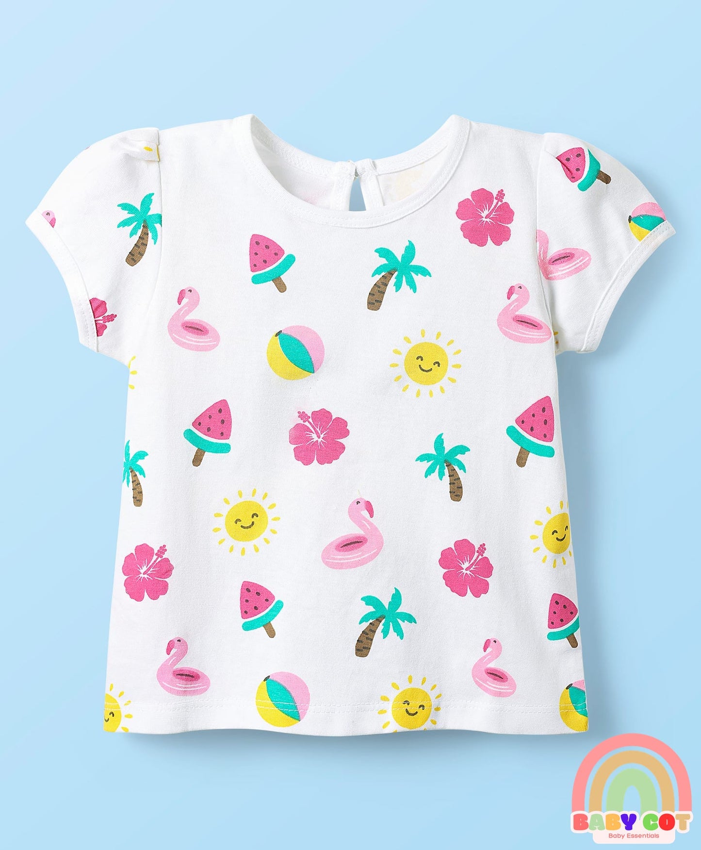 Cotton Knit Half Sleeves T-Shirts With Tropical Print Pack Of 3 -Yellow & Pink