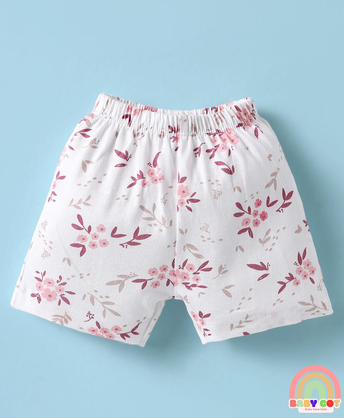 Single Jersey Knit Knee Length Shorts With Hearts & Floral Print Pack Of 3 - Red Pink & White