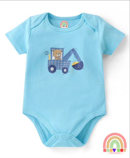 100% Cotton Knit Half Sleeves Onesies Bear Print Pack of 5 - Multicolour