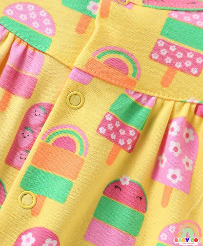 Interlock Knit Frill Sleeves Romper With Floral & Tropical Print Pack of 2 - Pink & Yellow