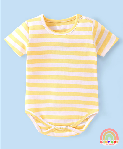 100% Cotton Half Sleeves Onesies With Text Print Pack of 3 - Green Yellow & Blue