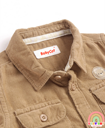 Cotton Woven Full Sleeves Solid Colour Corduory Shirt - Tan
