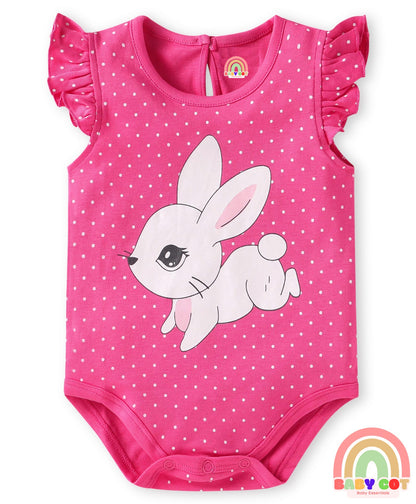 100% Cotton Knit Frill Sleeves Floral & Animal Printed Onesies Pack of 3 - Dark Pink Navy & Orange