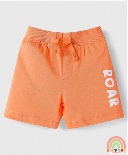 Cotton Knit Mid Thigh Length Shorts with Animal Print & Stripes Pack of 3 - Orange Blue & Yellow