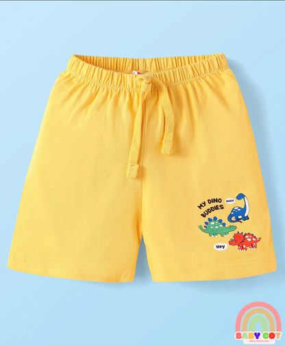 Single Jersey Knit Shorts with Stripes & Dino Print Pack of 3 - Yellow & White