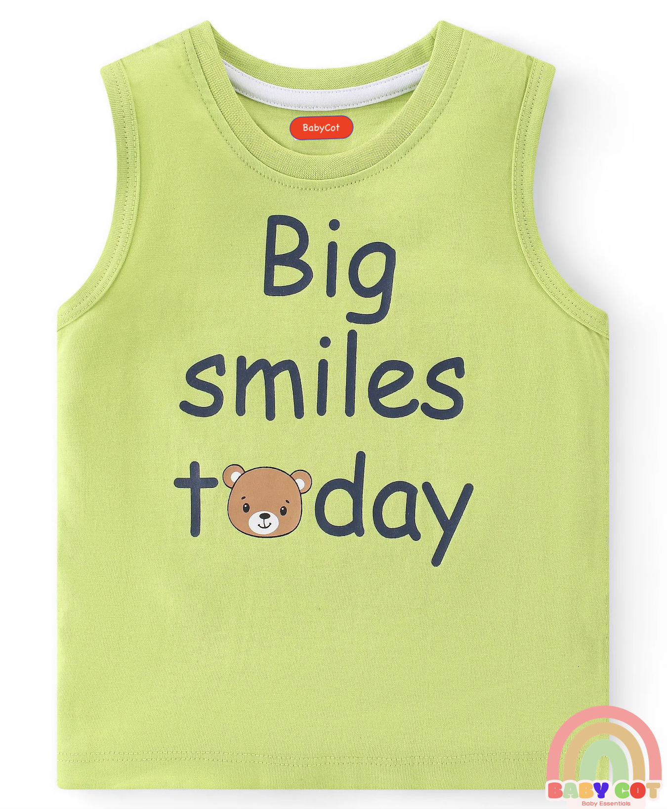 100% Cotton Knit Sleeveless T-Shirt Stripes & Bear Graphics Pack Of 3 - Multicolor