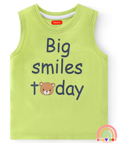 100% Cotton Knit Sleeveless T-Shirt Stripes & Bear Graphics Pack Of 3 - Multicolor