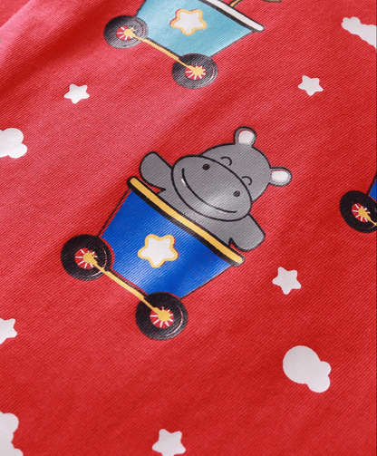 Cotton Knit Full Sleeves T-Shirts with Animal Print Pack of 2 - Red & Blue