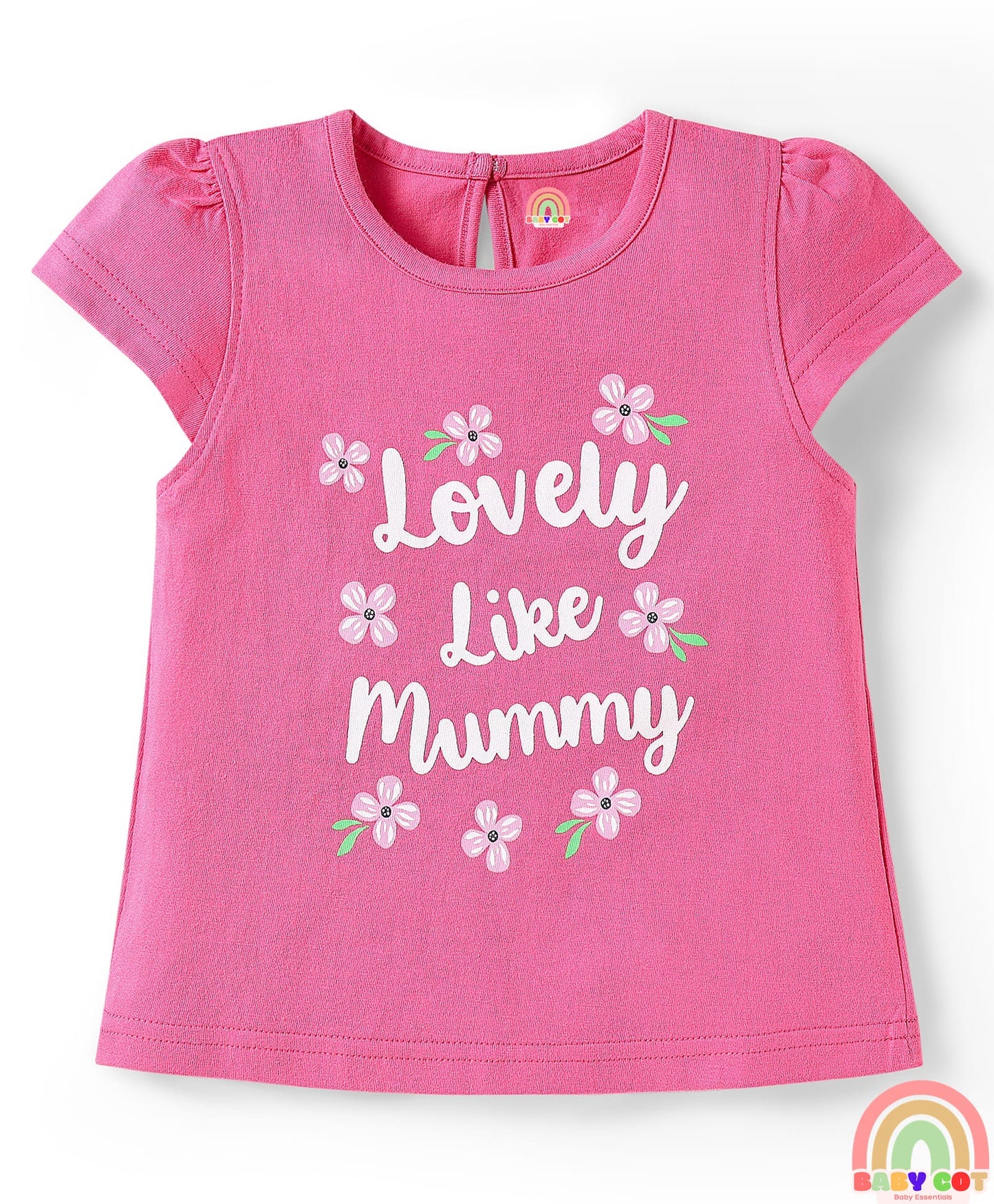 Cotton Knit Half Sleeves T-Shirts With Polka Dot & Floral Print Pack Of 3 - Pink & Light Green