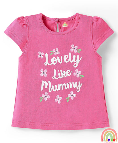 Cotton Knit Half Sleeves T-Shirts With Polka Dot & Floral Print Pack Of 3 - Pink & Light Green