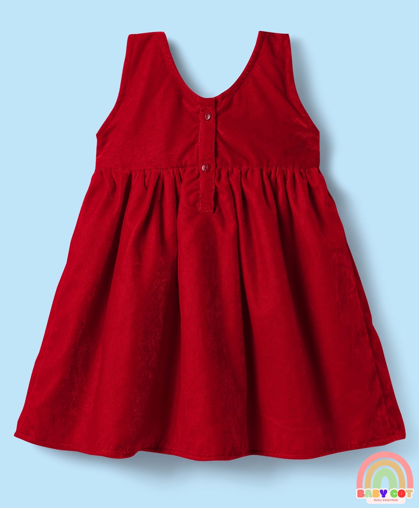 Cotton Knit Frock & Full Balloon Sleeves Inner Tee With Bow Applique - Red & White