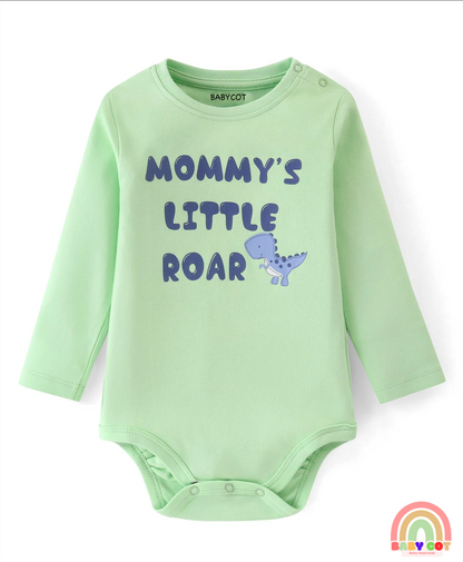 100% Cotton Knit With Eco- Jiva Finish Full Sleeves Onesies with Dino Print Pack of 5 - Blue Green & Pink