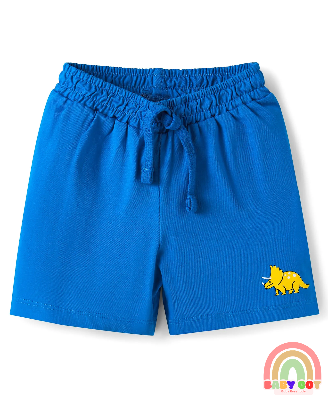 Cotton Knit Mid Thigh Length Shorts with Dino Print Pack of 3 - Grey Blue & Yellow