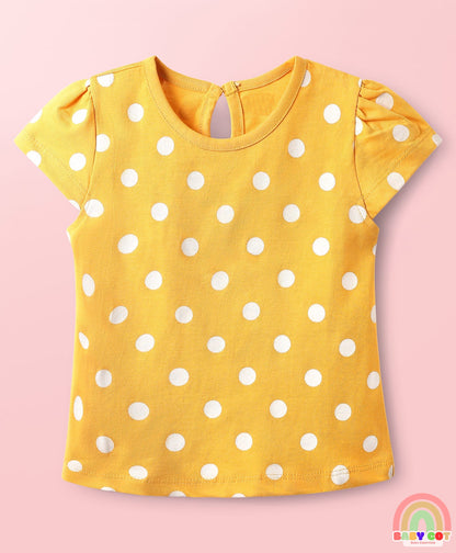 100% Cotton Knit Half Sleeves T-Shirts with Rainbow & Polka Dots Print Pack of 3 - Yellow Navy Blue & White