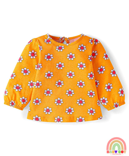 Cotton Knit Full Sleeves T-Shirts with Floral & Text Print Pack of 3 - Red Navy Blue & Orange