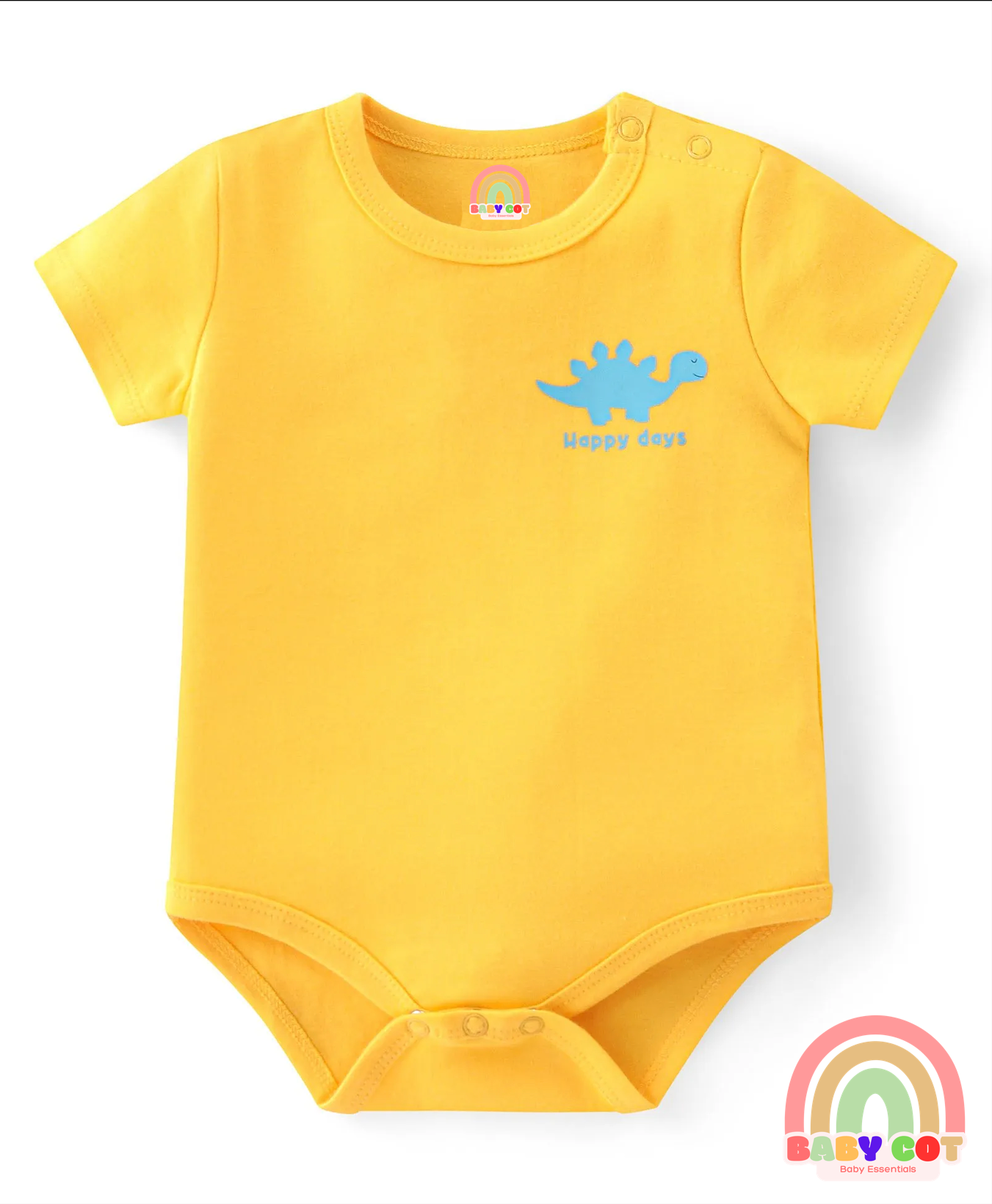 100% Cotton Knit Half Sleeves Onesies with Star & Dino Print Pack of 3 - Blue Yellow & Red