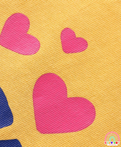 100% Cotton Knit Half Sleeve Heart Printed T-Shirt & Shorts Set - Navy Blue & Yellow
