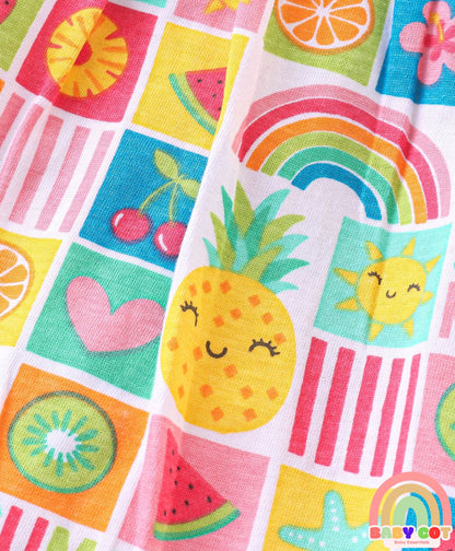 100% Cotton Knit Sleeveless Top & Shorts Set with Fruit Print - Multicolor