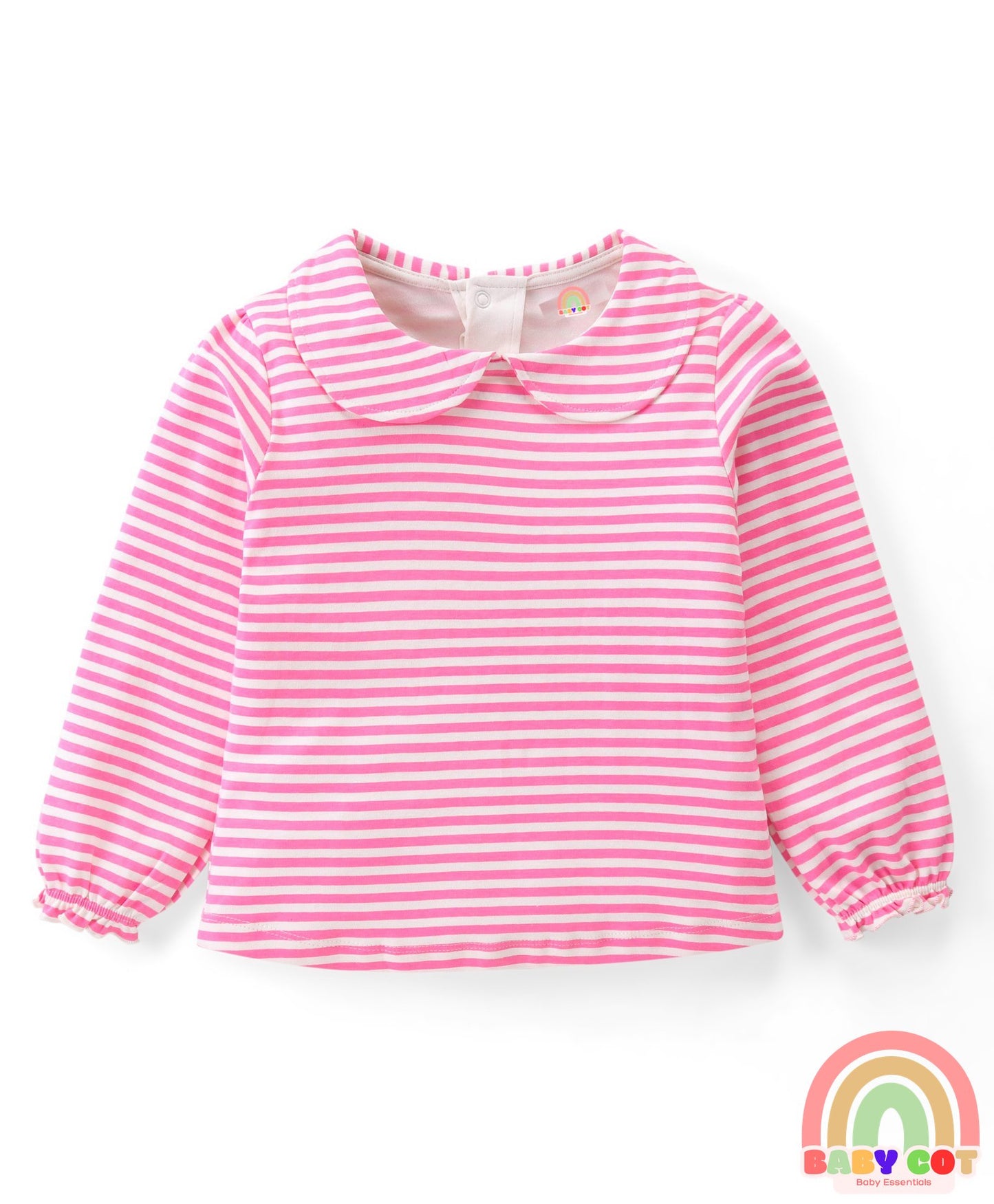 100% Cotton Knit Full Sleeves Peter Pan Collar Top With Eco- Jiva Finish Polka Dots Print Pack of 3- Multicolor