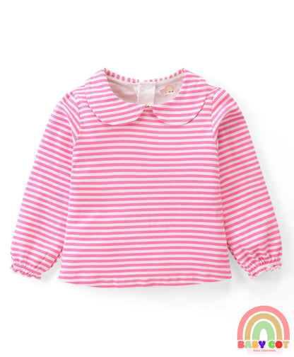 100% Cotton Knit Full Sleeves Peter Pan Collar Top With Eco- Jiva Finish Polka Dots Print Pack of 3- Multicolor