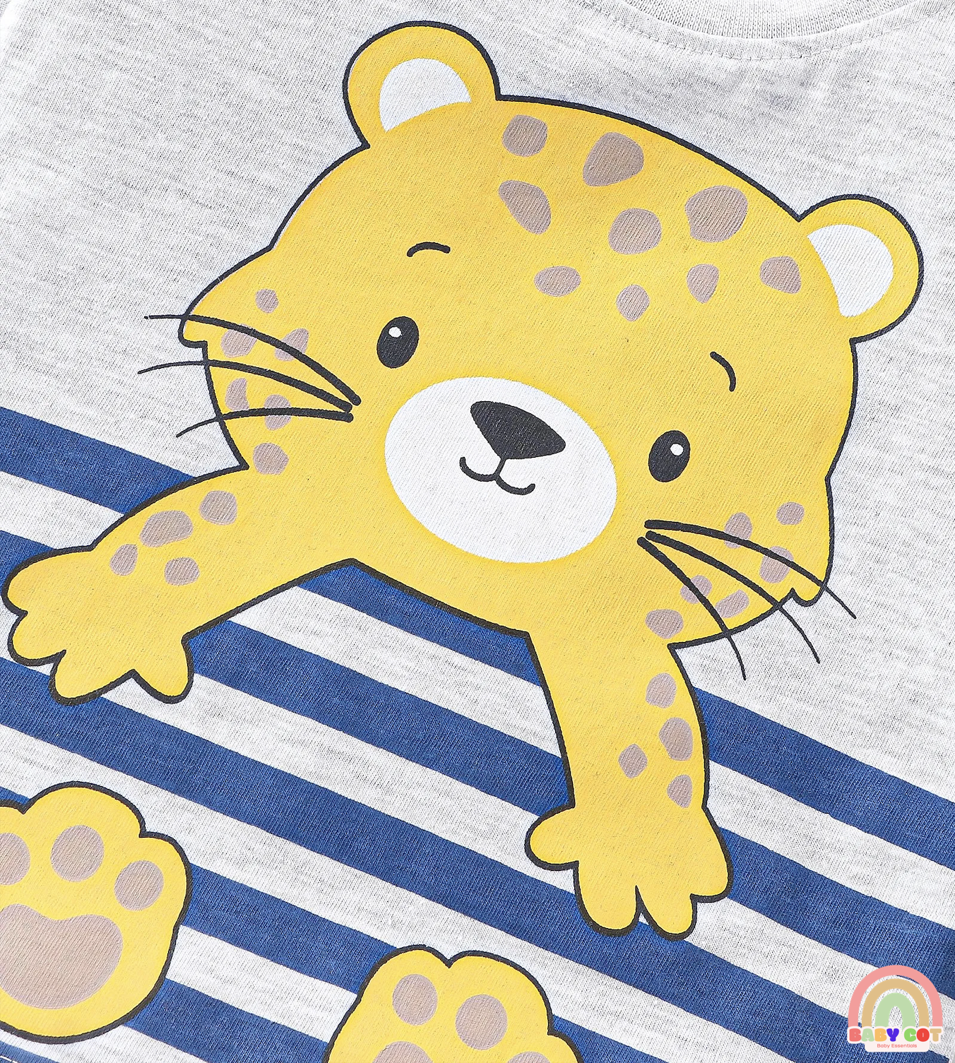 Cotton Knit Half Sleeves Leopard Printed T-Shirt & Shorts Set - White & Yellow