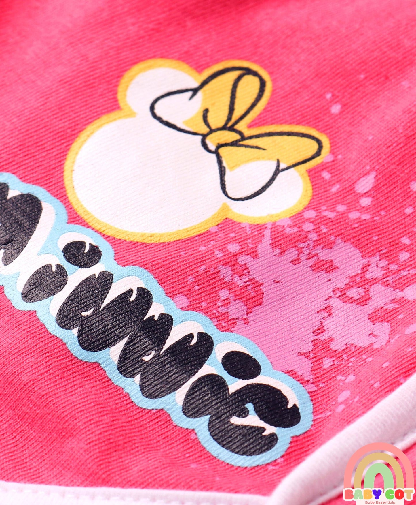 Cotton Knit Sleeveless Top & Shorts Set With Minnie Mouse Graphics & Knot Detailing - Multicolor
